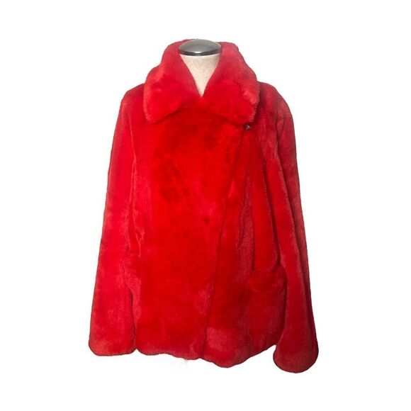 Zadig & Voltaire Jacket M/L Red Freeze Color Faux Fur Coat Medium Large - Picture 5 of 9
